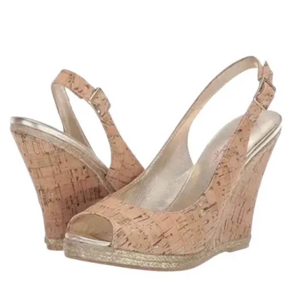 Lilly Pulitzer Peep-Toe Cork Wedge Slingback Sandals in Nude